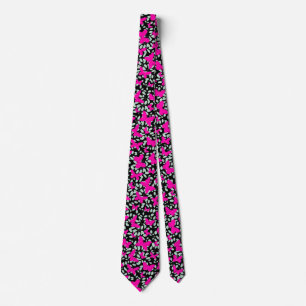 Pink Butterflies on plants Black BG Tie