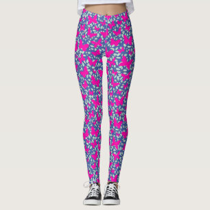Pink Butterflies on plants Blue BG Leggings