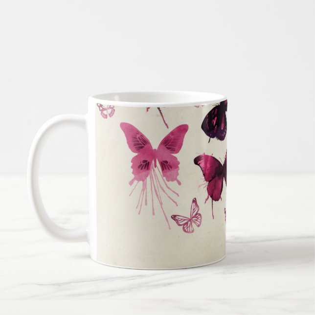 Pink butterflies pattern coffee mug (Left)