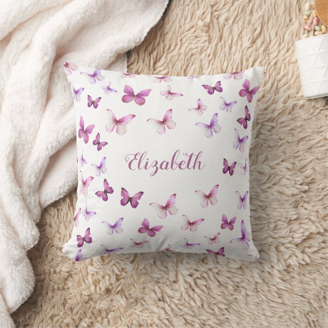 Pink Butterflies Pattern Custom Name Cushion (Blanket)