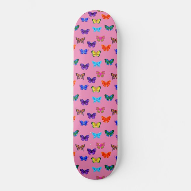 Pink Butterflies Pattern Skateboard (Front)