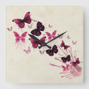 Pink butterflies pattern square wall clock