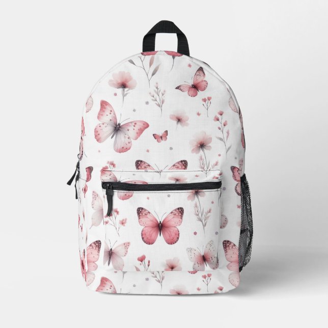 Pink Butterflies  Printed Backpack (Front)
