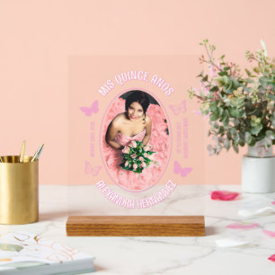 Pink Butterflies Quinceanera Acrylic Sign