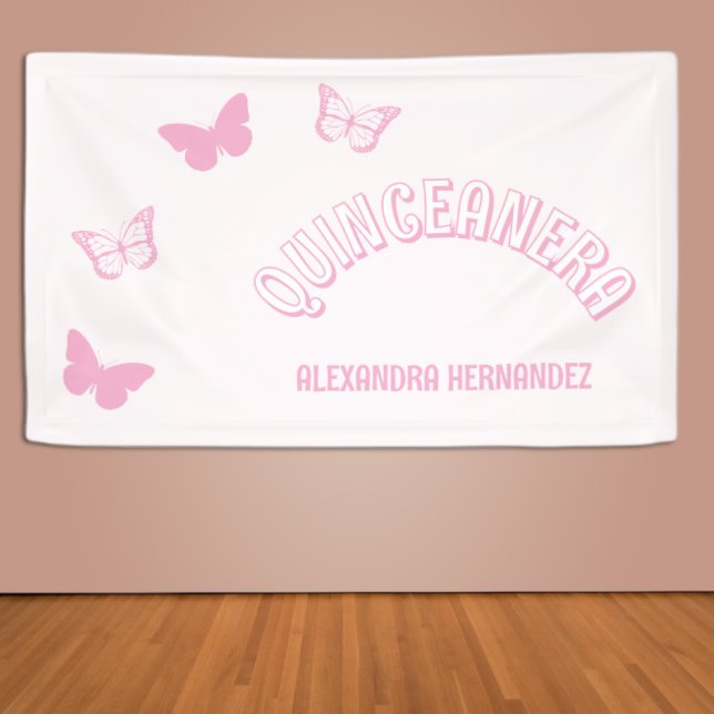 Pink Butterflies Quinceanera Banner (Creator Uploaded)
