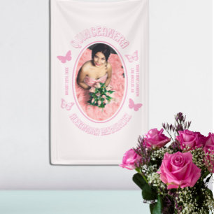 Pink Butterflies Quinceanera Banner