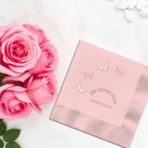 Pink Butterflies Quinceanera Foil Napkins