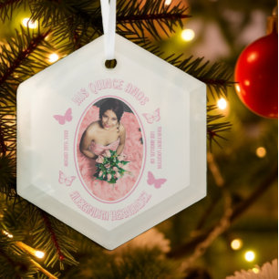 Pink Butterflies Quinceanera Glass Tree Decoration