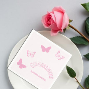 Pink Butterflies Quinceanera Napkin