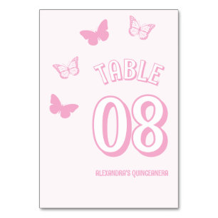 Pink Butterflies Quinceanera Table Number