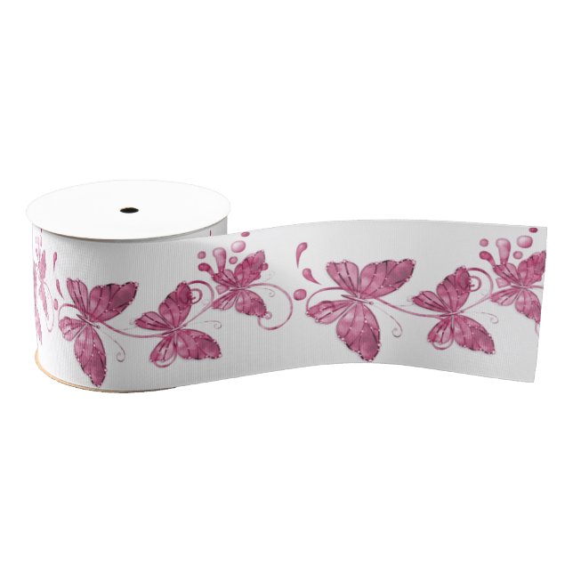 Pink Butterflies Ribbon Spool Grosgrain Ribbon (Spool)