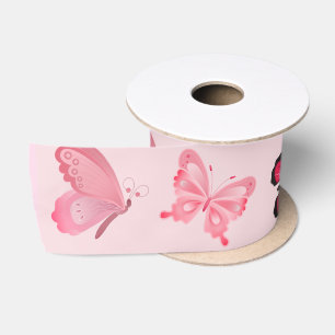 Pink Butterflies Satin Ribbon