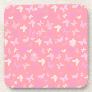 Pink Butterflies Seamless Pattern Coaster