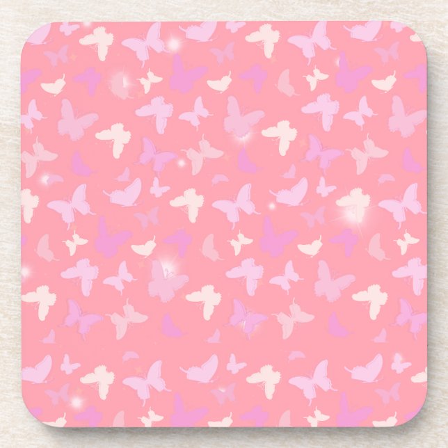 Pink Butterflies Seamless Pattern Coaster (Front)