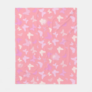 Pink Butterflies Seamless Pattern Fleece Blanket
