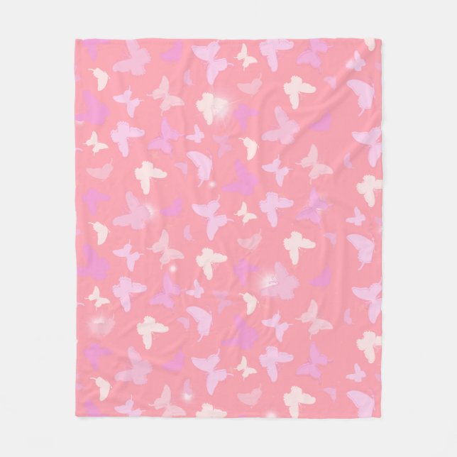 Pink Butterflies Seamless Pattern Fleece Blanket (Front)
