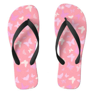 Pink Butterflies Seamless Pattern Flip Flops