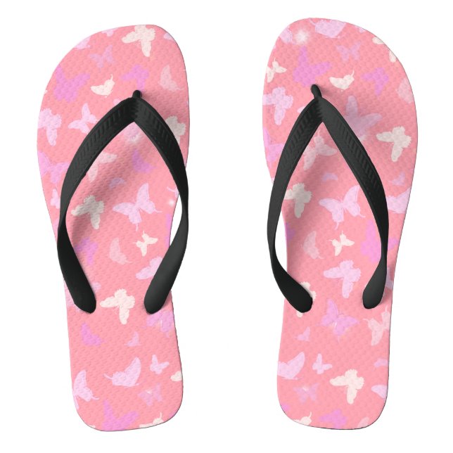 Pink Butterflies Seamless Pattern Flip Flops (Footbed)
