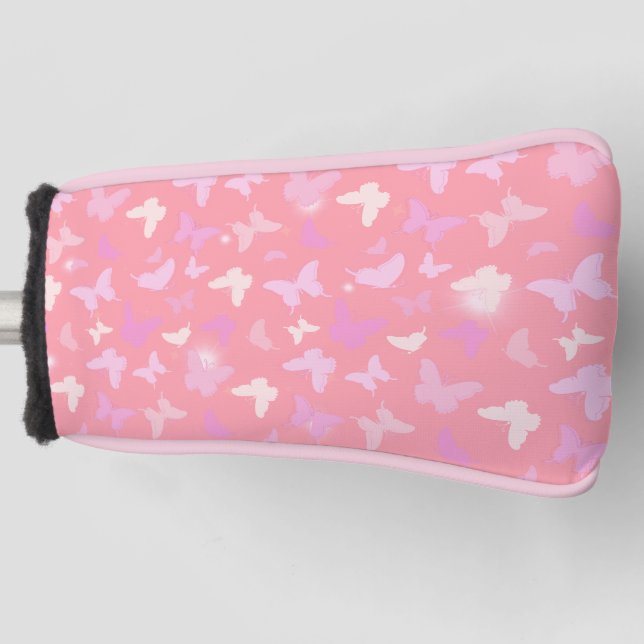 Pink Butterflies Seamless Pattern Golf Head Cover (Front)