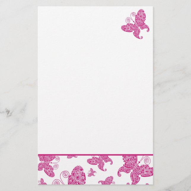 Pink Butterflies Stationery (Front)