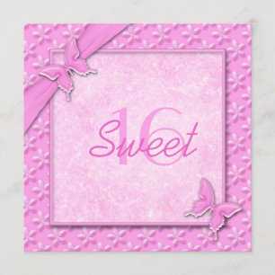 Pink Butterflies Sweet Sixteen Invitation