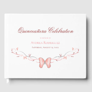 Pink Butterflies & Swirls Quinceañera Guest Book