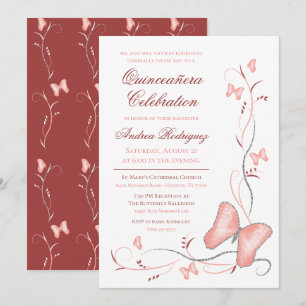 Pink Butterflies & Swirls Quinceanera Invitation
