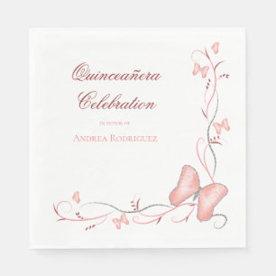 Pink Butterflies & Swirls Quinceañera Napkin