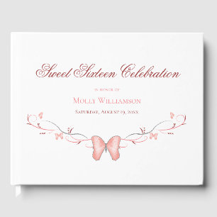 Pink Butterflies & Swirls Sweet 16 Guest Book