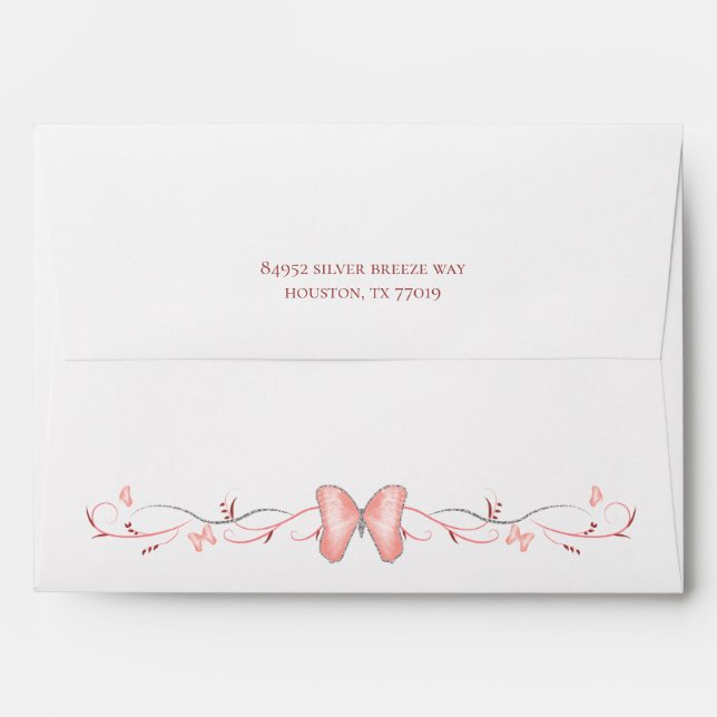 Pink Butterflies & Swirls White Envelope (Back (Top Flap))