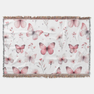 Pink Butterflies Throw Blanket