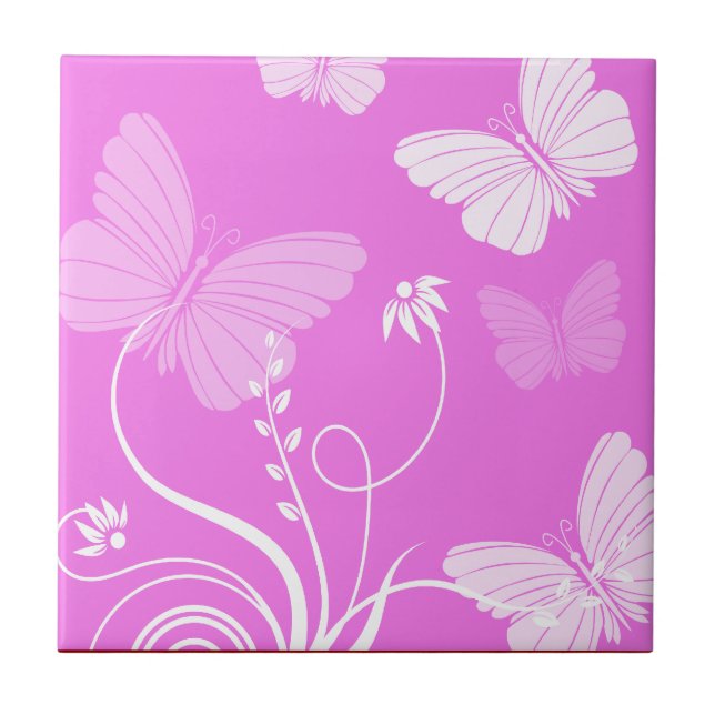 Pink butterflies Tile (Front)