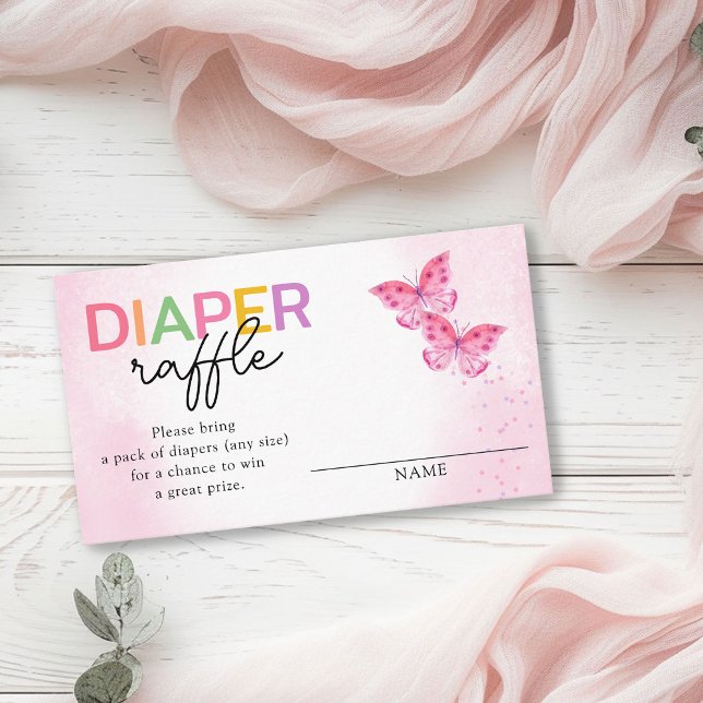 Pink Butterflies Twins Diaper Raffle Baby Shower Enclosure Card (Creator Uploaded)