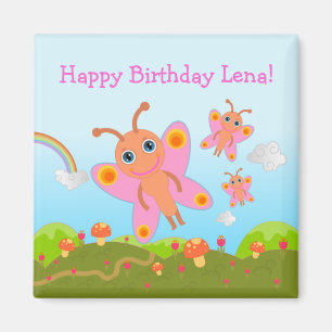 Pink butterflies wishing Happy Birthday Magnet