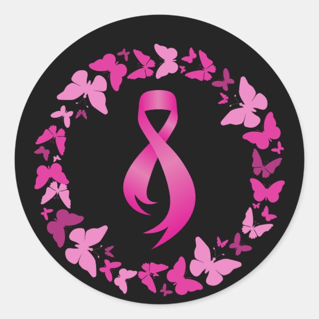 Pink Butterflies Wreath - Breast Cancer Classic Round Sticker (Front)
