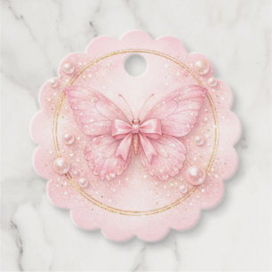 Pink Butterfly 1st Birthday Thank You Scalloped Favour Tags