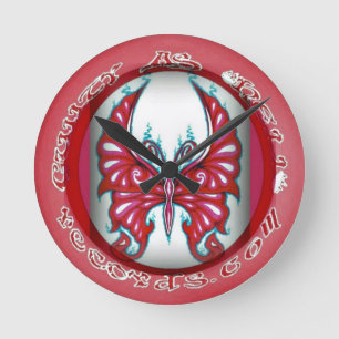 Pink Butterfly 8" Round Wall Clock