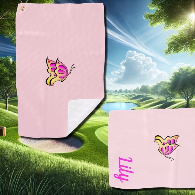 pink  butterfly - add name golf towel (Creator Uploaded)