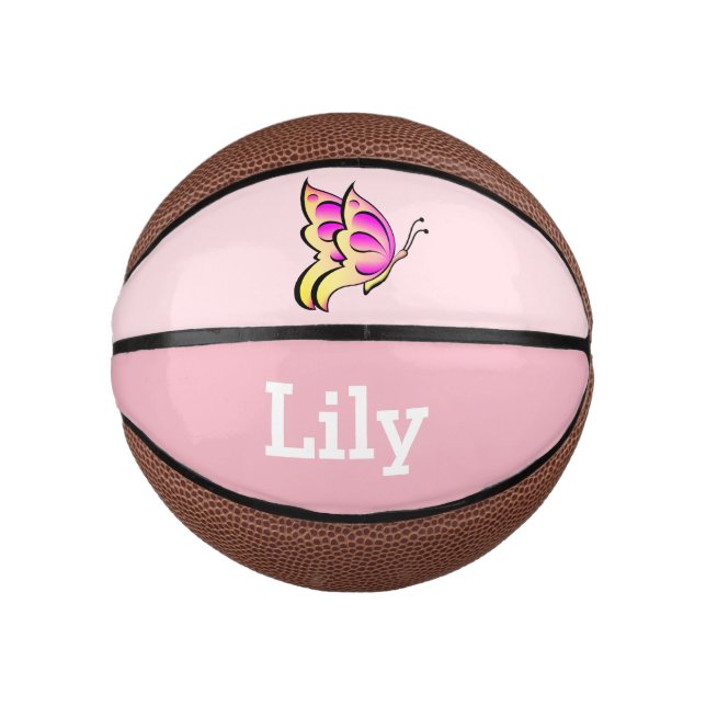 pink  butterfly - add name mini basketball (Front)