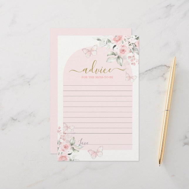 Pink Butterfly Advice for the Mum To Be card (Front/Back In Situ)