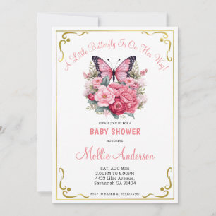 Pink Butterfly and Flowers Baby Shower  Invitation