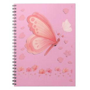 Pink Butterfly and Hearts Custom Photo Notebook