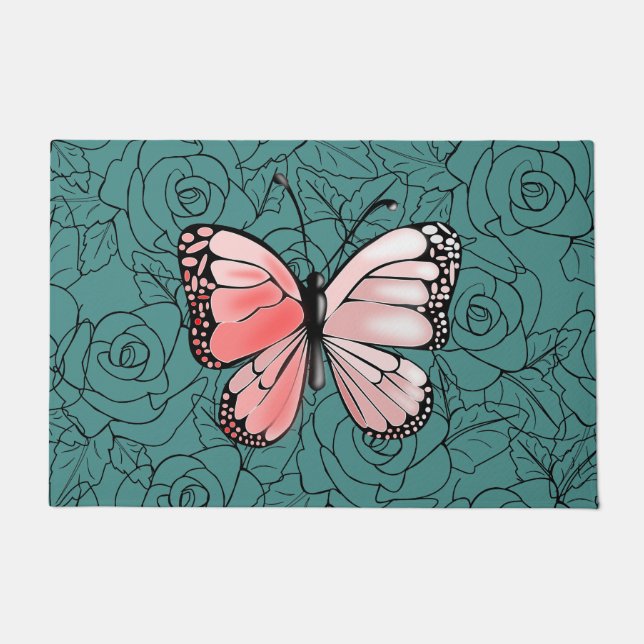 Pink Butterfly And Roses Art  - Doormat (Front)