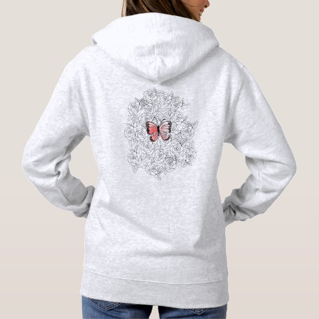 Pink Butterfly And Roses Art Hoodie (Back)