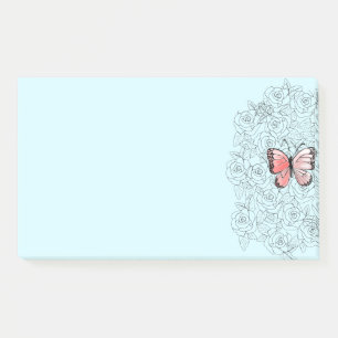 Pink Butterfly And Roses Art - Post-it Notes
