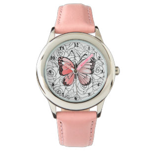 Pink Butterfly And Roses Art - Watch