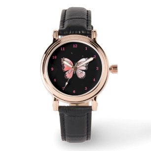Pink Butterfly And Roses Art Watch