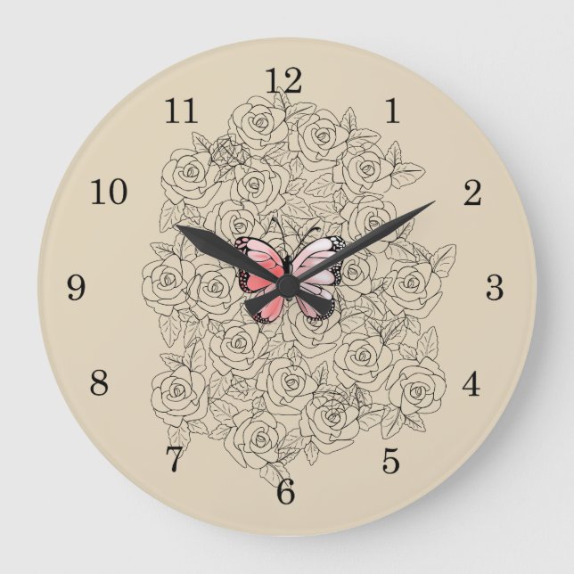 Pink Butterfly And Roses Clock (Front)