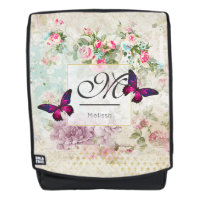 Pink Butterfly and Shabby Vintage Roses Monogram