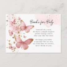 Pink Butterfly Baby Book Request Card